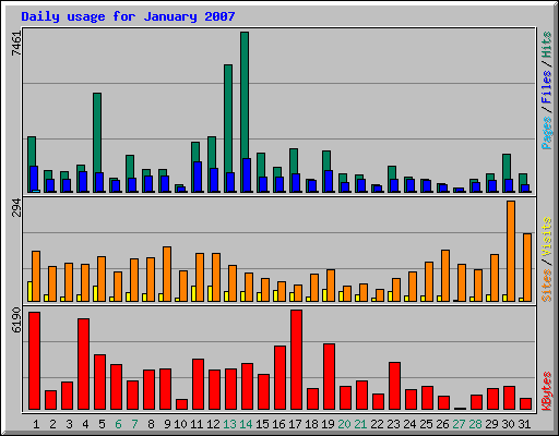 Daily usage for January 2007